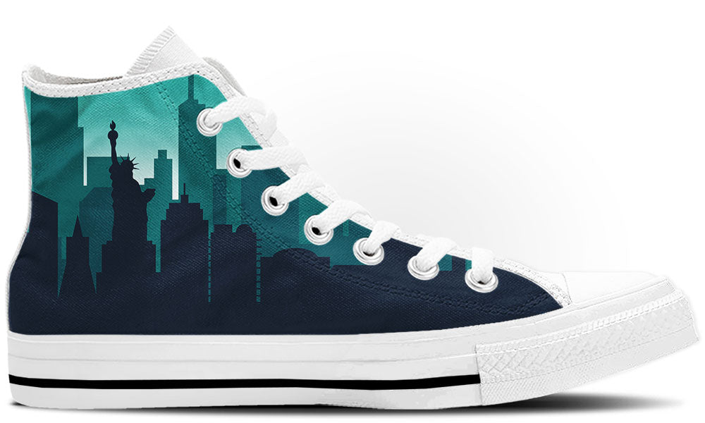 New York Sneakers: NYC Skyline Pattern High Top Sneakers