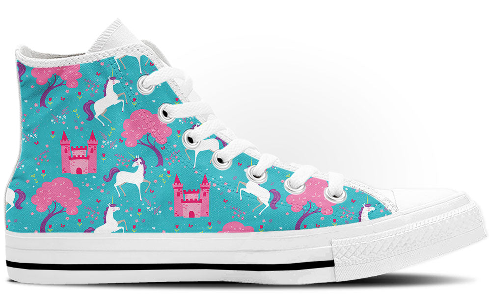 Fairytale Sneakers: Unicorn and Castle Pattern High Top Sneakers