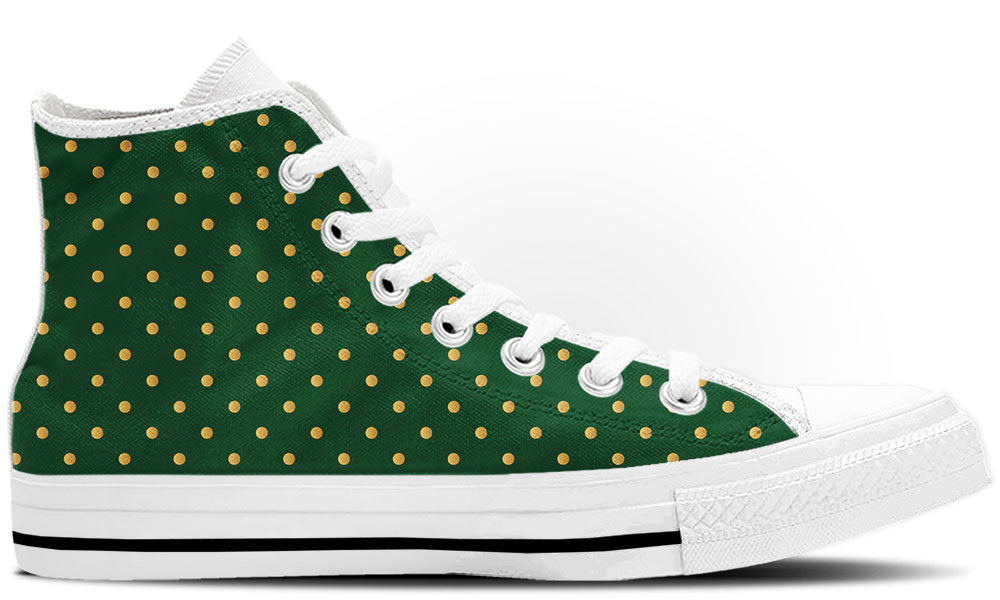 Polka Dot Sneakers: Emerald and Gold Polka Dot Pattern High Top Sneakers