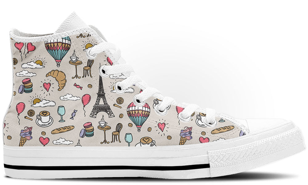 Paris Sneakers: Paris Icons Pattern High Top Sneakers