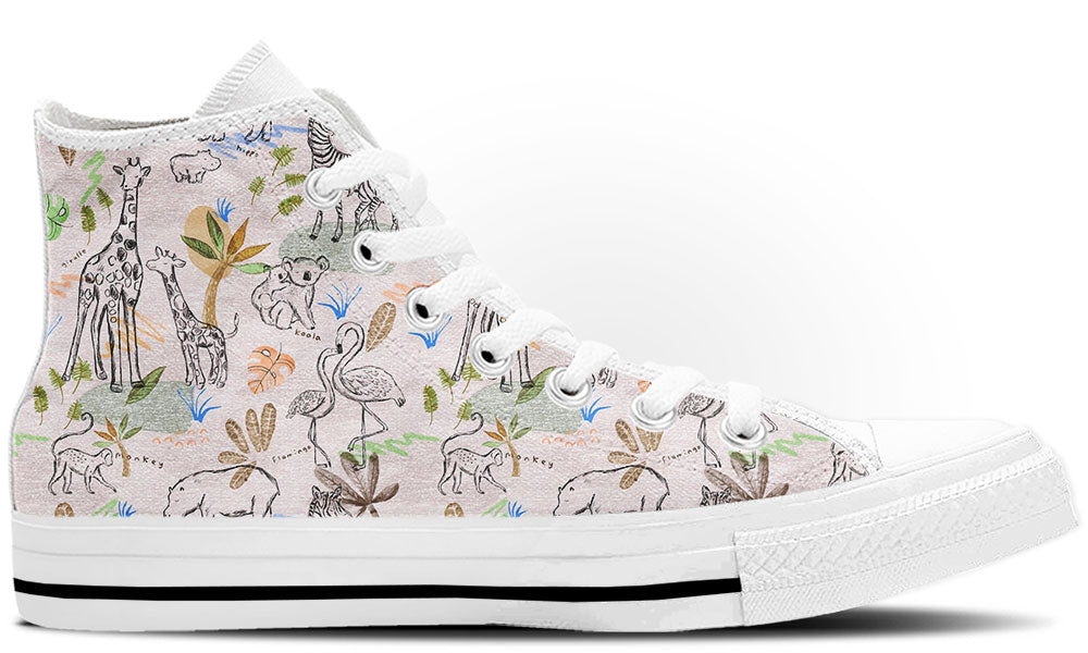 Safari Sneakers: Animal Doodle High Top Sneakers