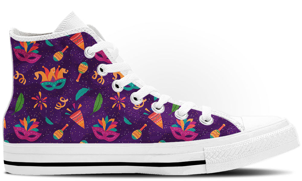 Mardi Gras Sneakers: Mardi Gras Carnival Pattern High Top Sneakers