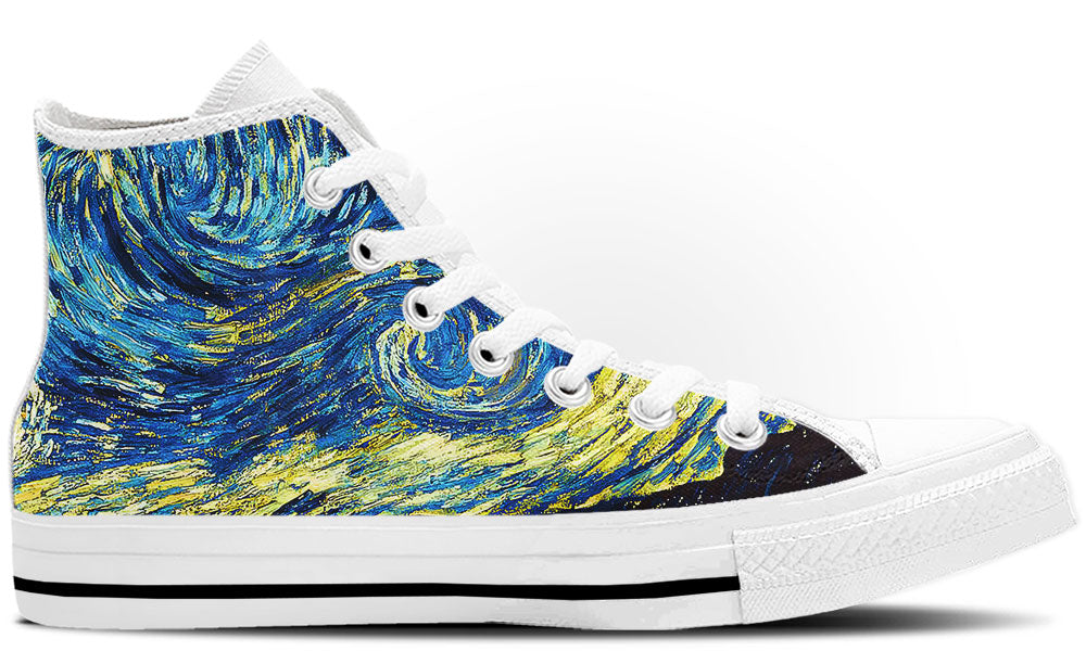 Starry Night Sneakers: Swirl Sky Illustration High Top Sneakers