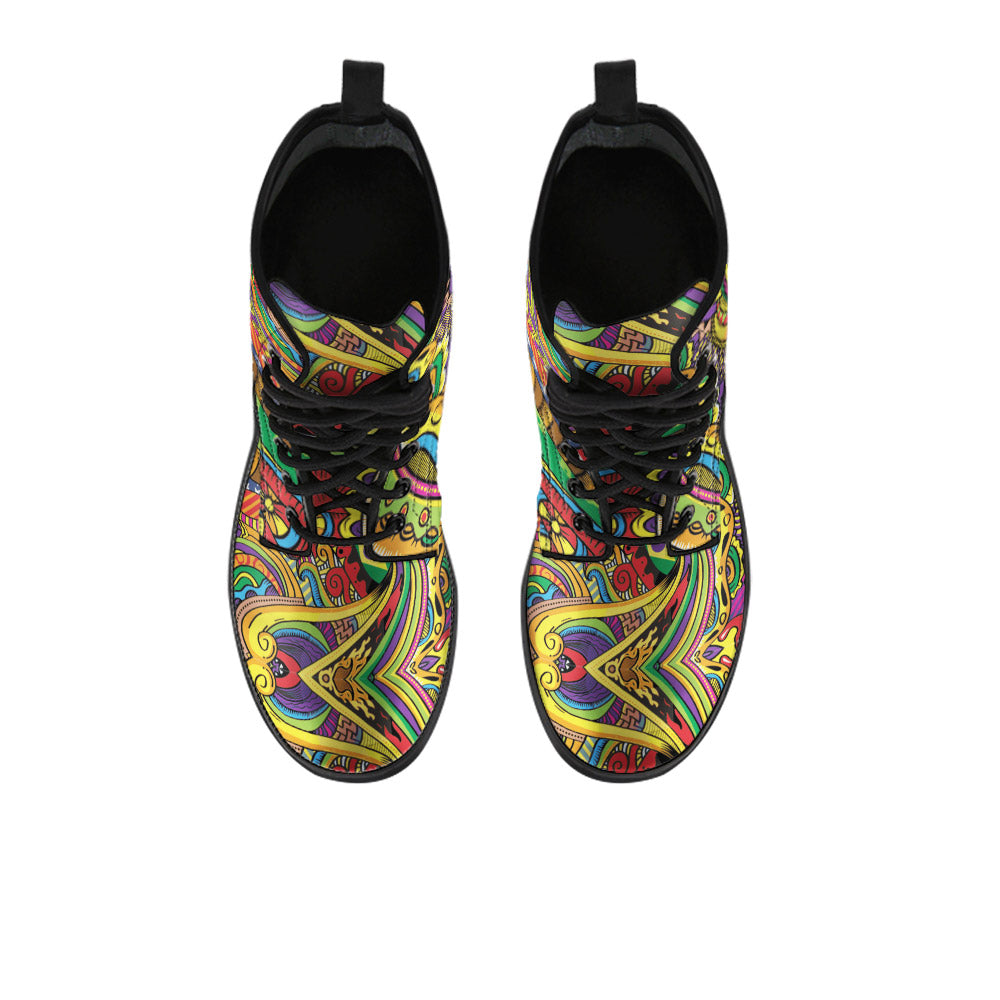 Custom Kiks Colorful Hippie Boots – Vibrant & Psychedelic Festival Footwear