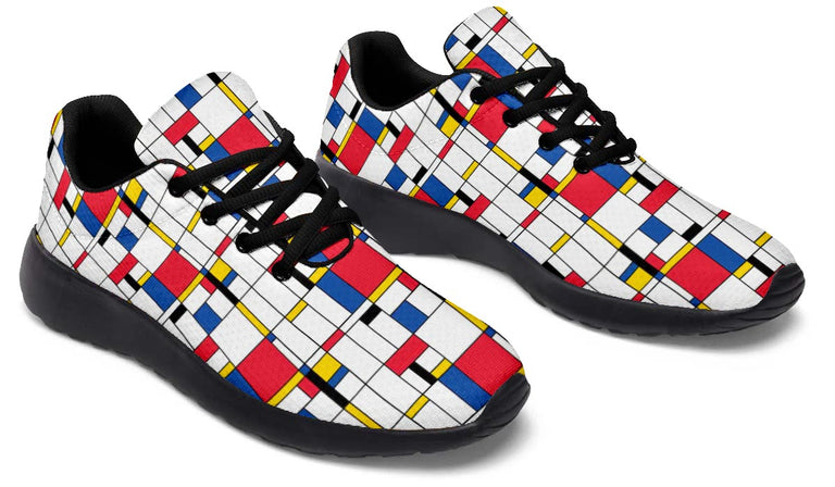 Yellow Mondrian Pattern Print Men Women's High Top Shoes main image 0