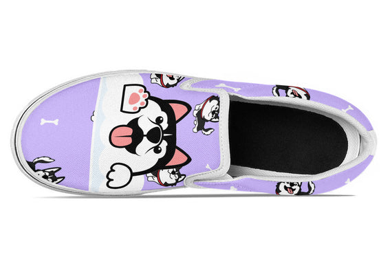 Siberian Husky Doodle Slip Ons