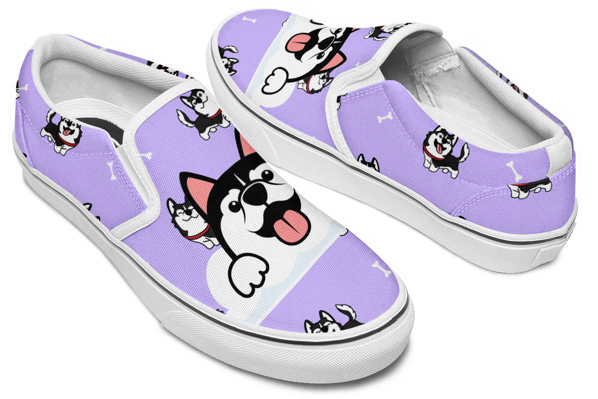 Siberian Husky Doodle Slip Ons