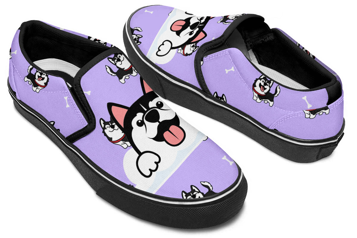 Siberian Husky Doodle Slip Ons