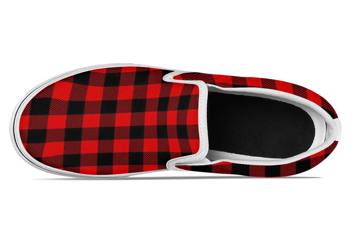 RED PAILD SLIP ONS