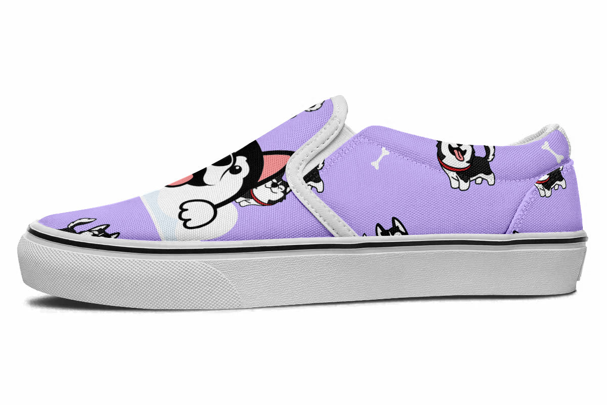 Siberian Husky Doodle Slip Ons