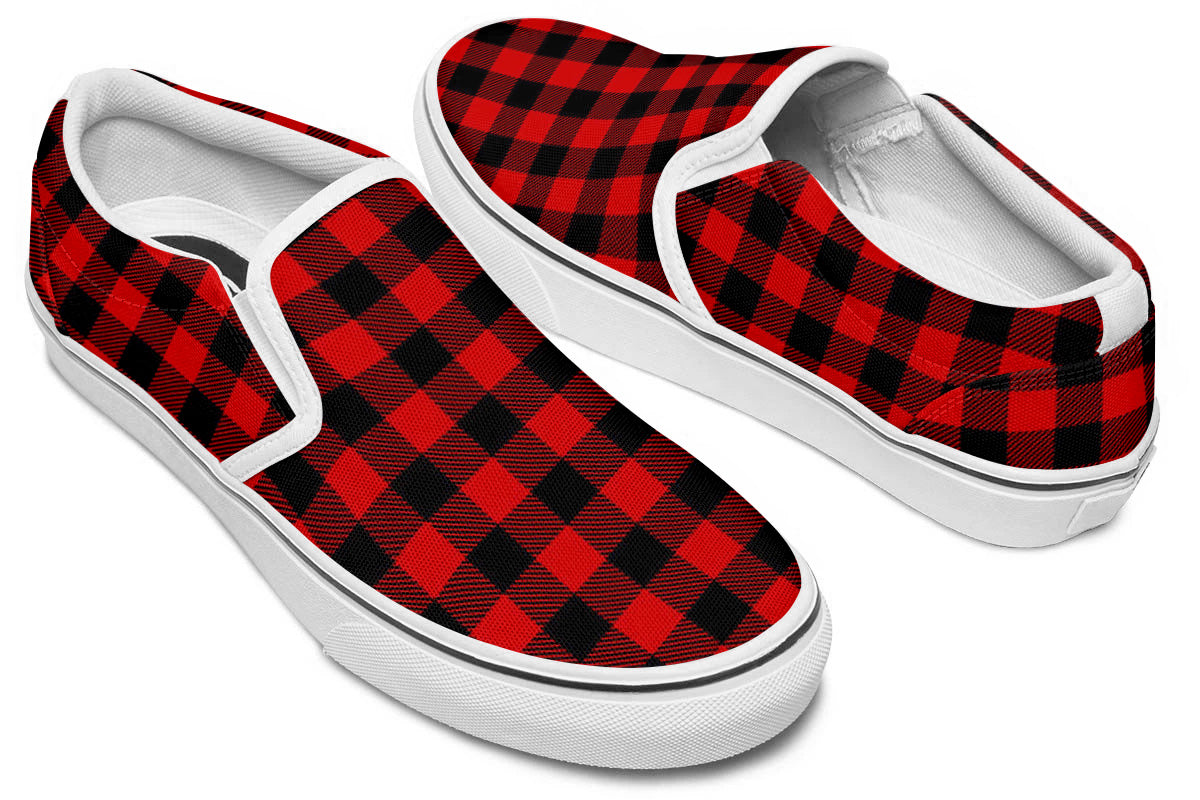 RED PAILD SLIP ONS
