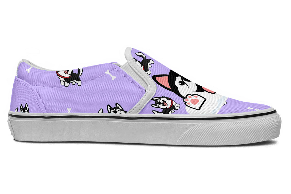 Siberian Husky Doodle Slip Ons