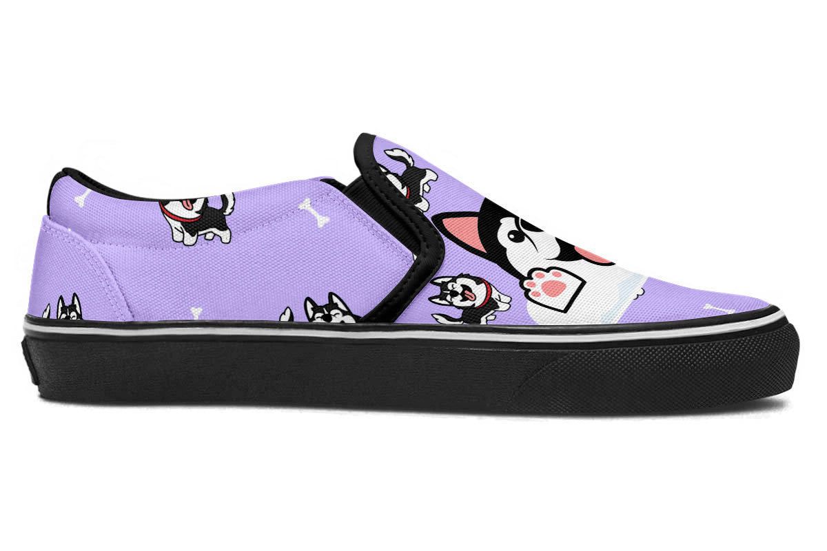 Siberian Husky Doodle Slip Ons