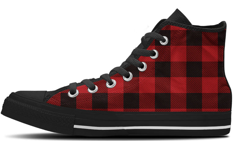 Black And Red Plaid Tartan Men's High Top Shoes main image 0