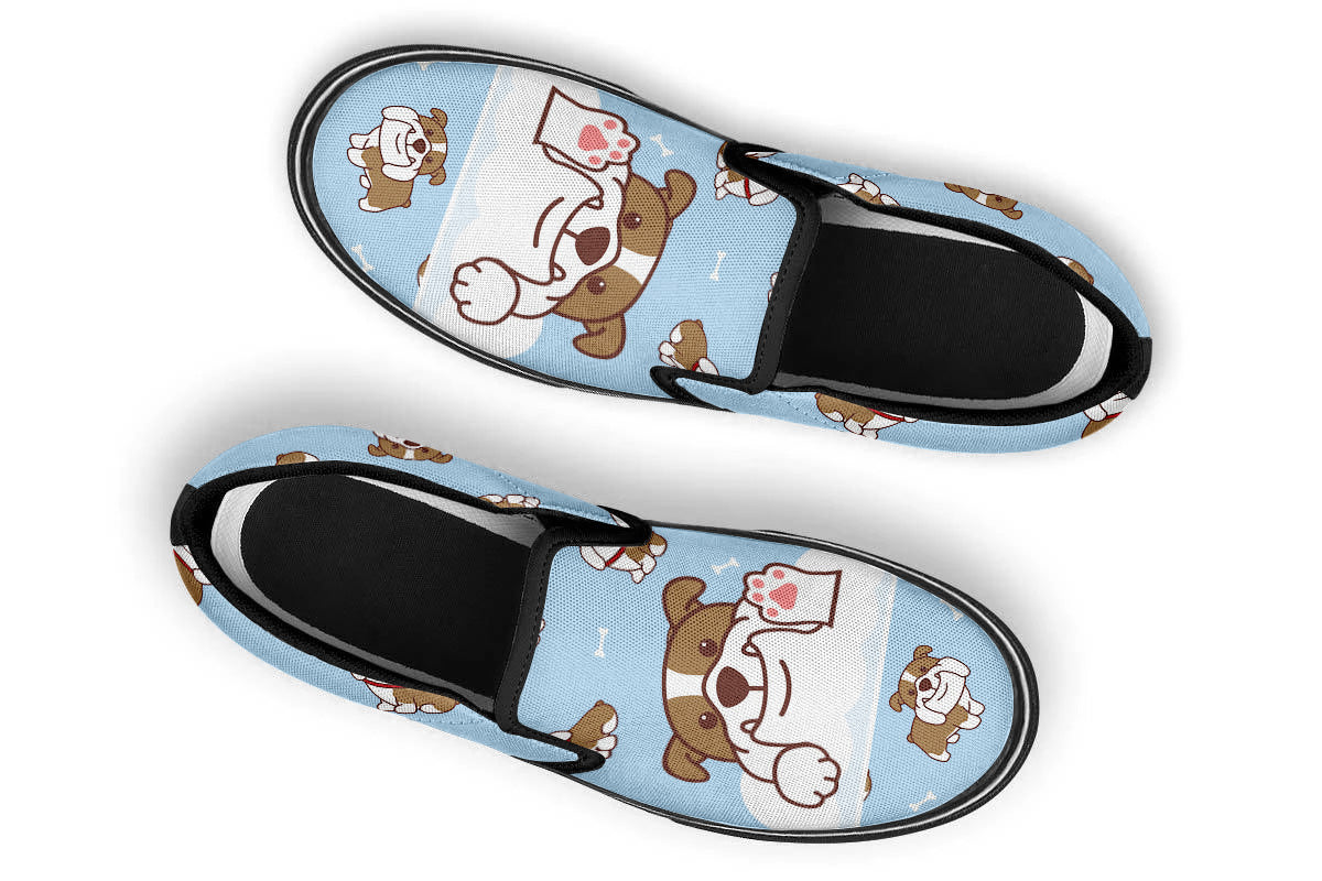 English Bulldog Doodle Slip Ons